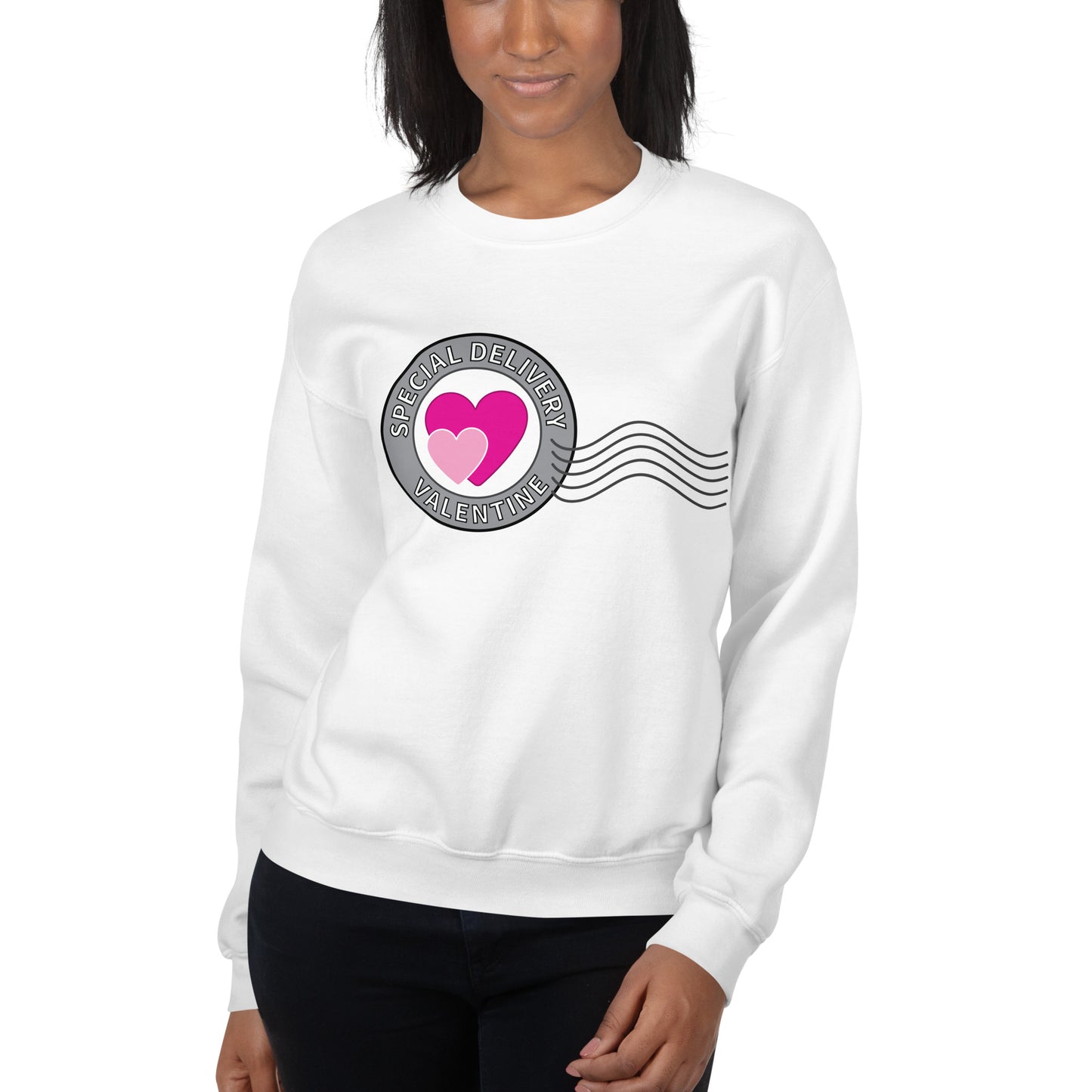 Valentine Postage Circle Heart Sweatshirt in white mockup