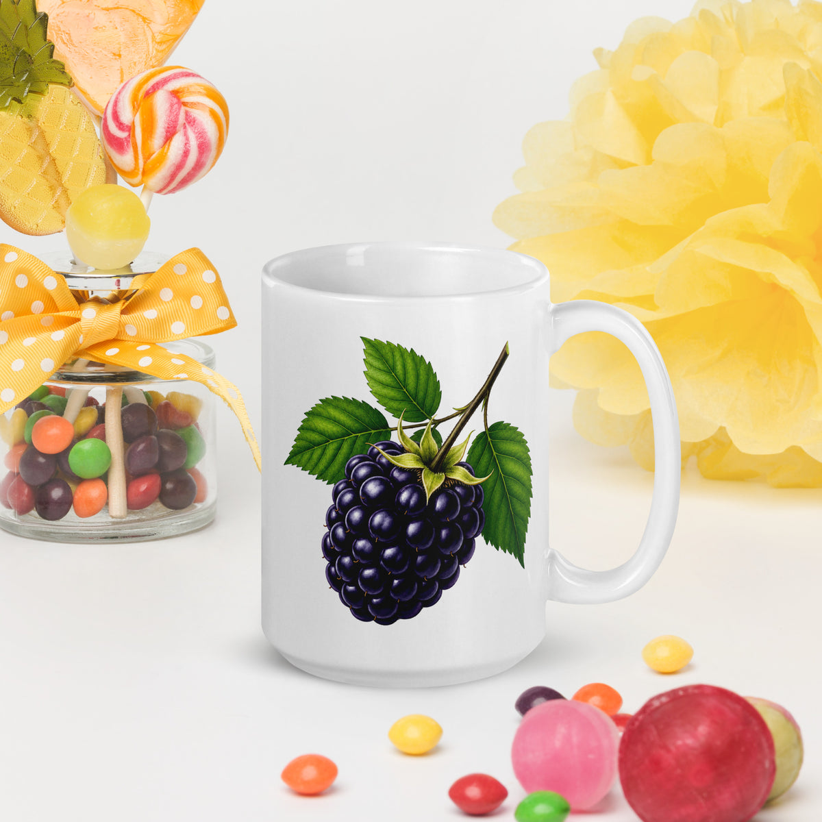 Blackberry White Glossy Mug