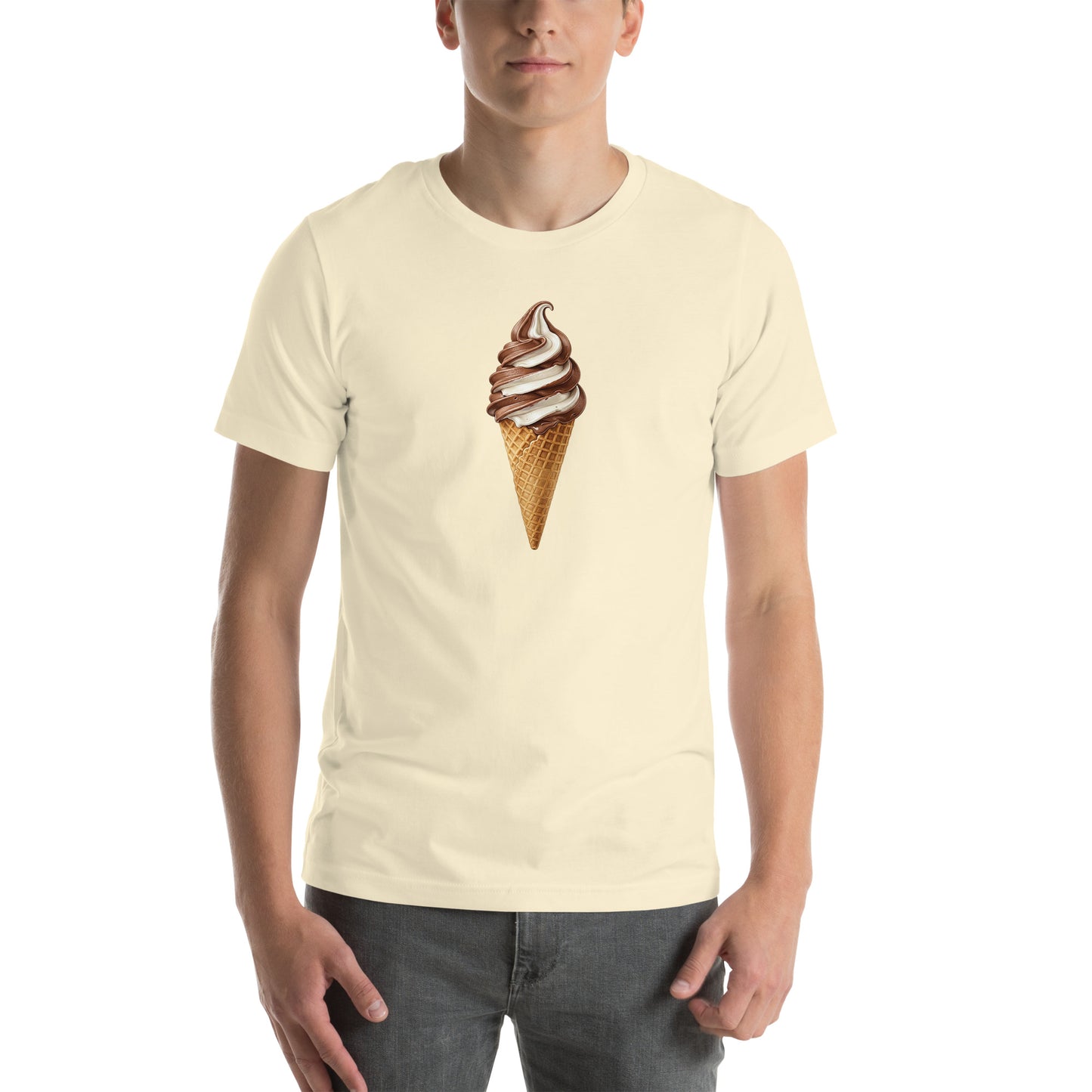 Natural colored tee with a soft-serve ice cream cone for summer, unisex