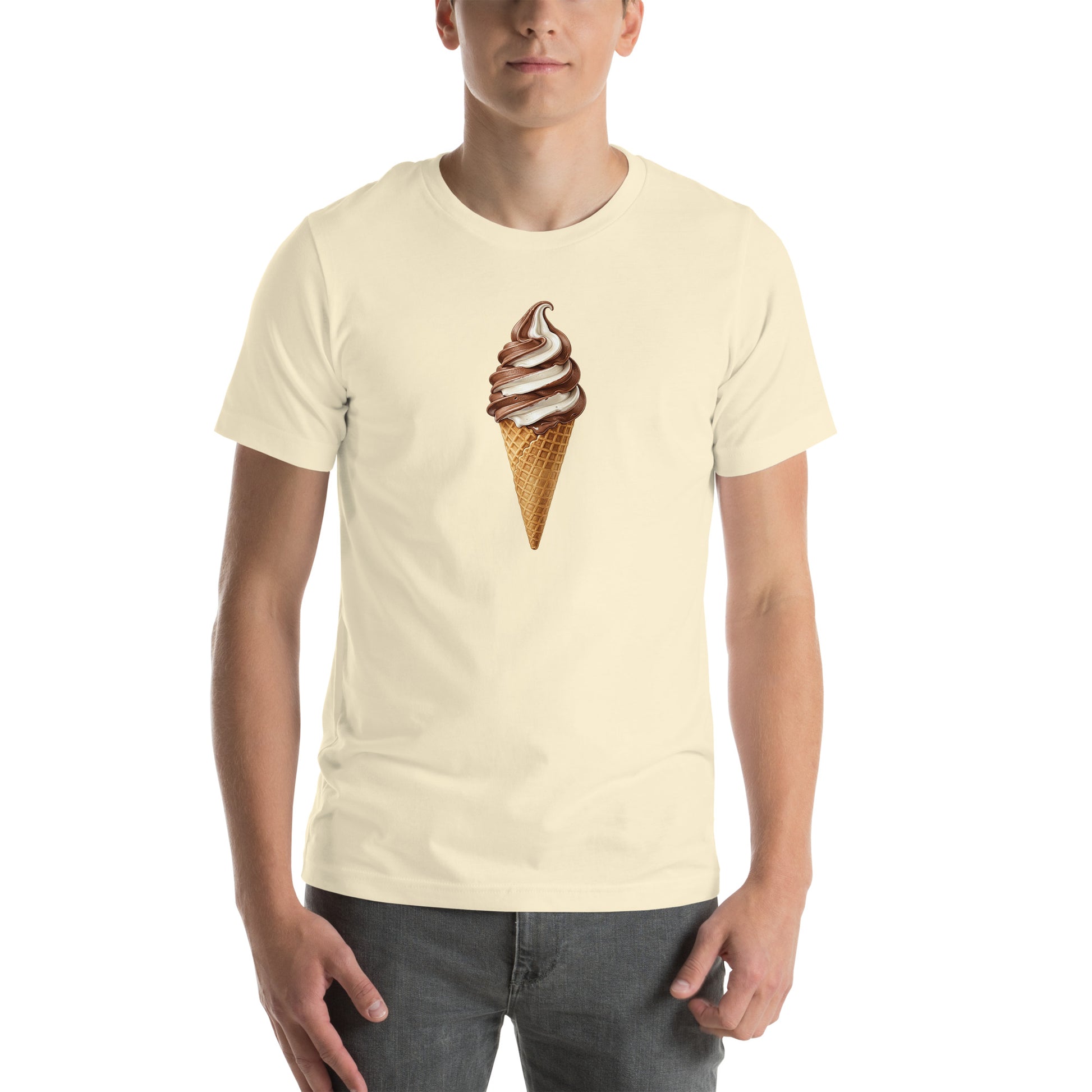 Natural colored tee with a soft-serve ice cream cone for summer, unisex