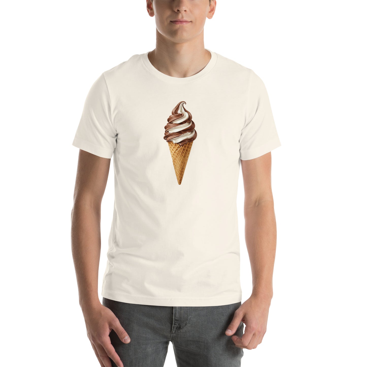 Vintage white tee with a graphic of a soft-serve ice cream cone, unisex