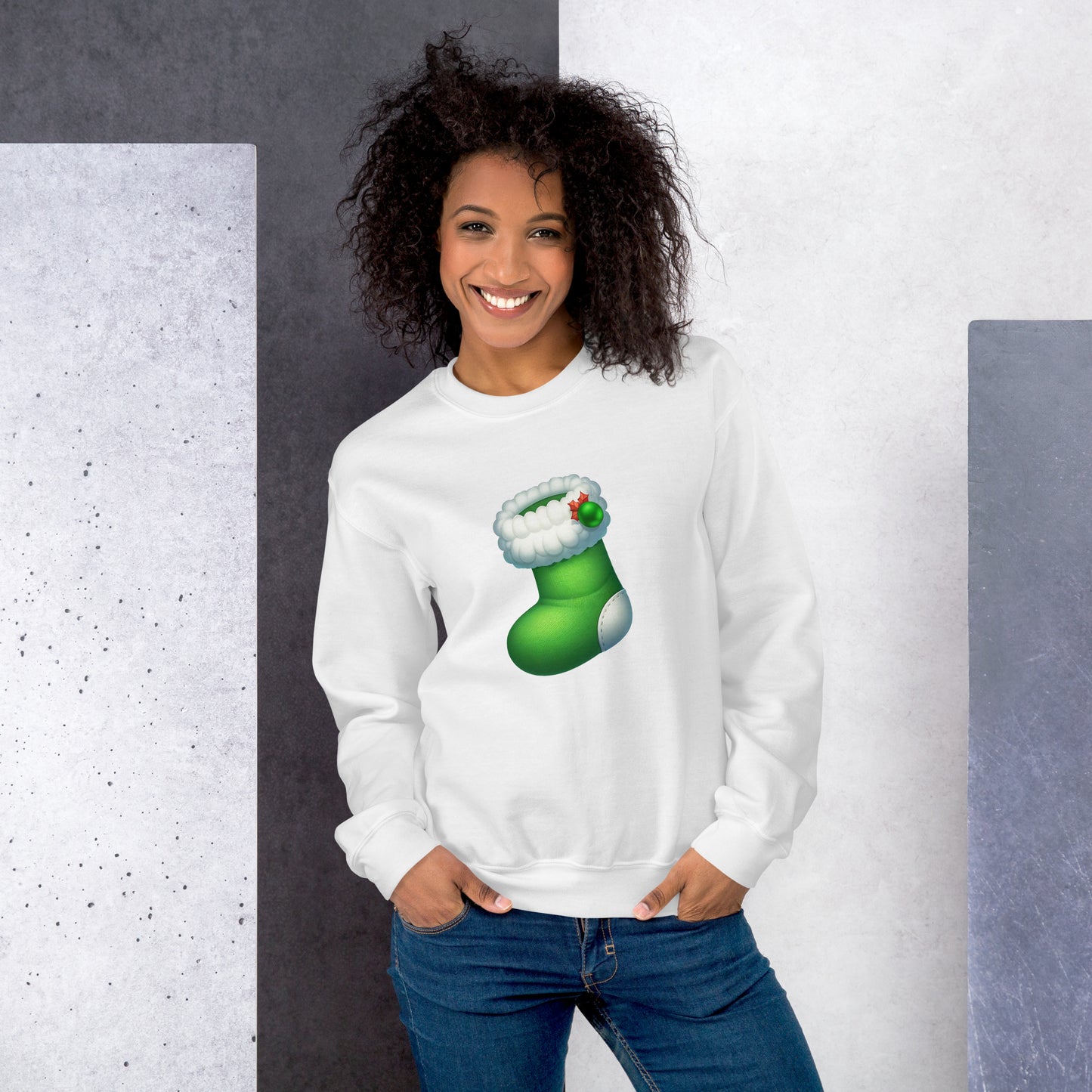 Green Christmas Stocking Unisex Sweatshirt, mockup