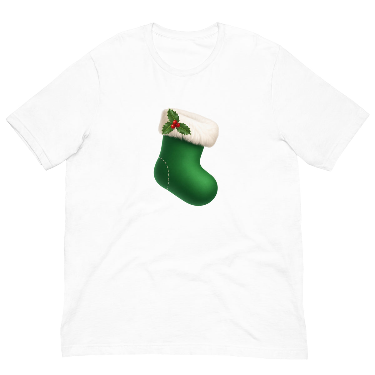 Pretty T-shirt with green Christmas stocking with holly