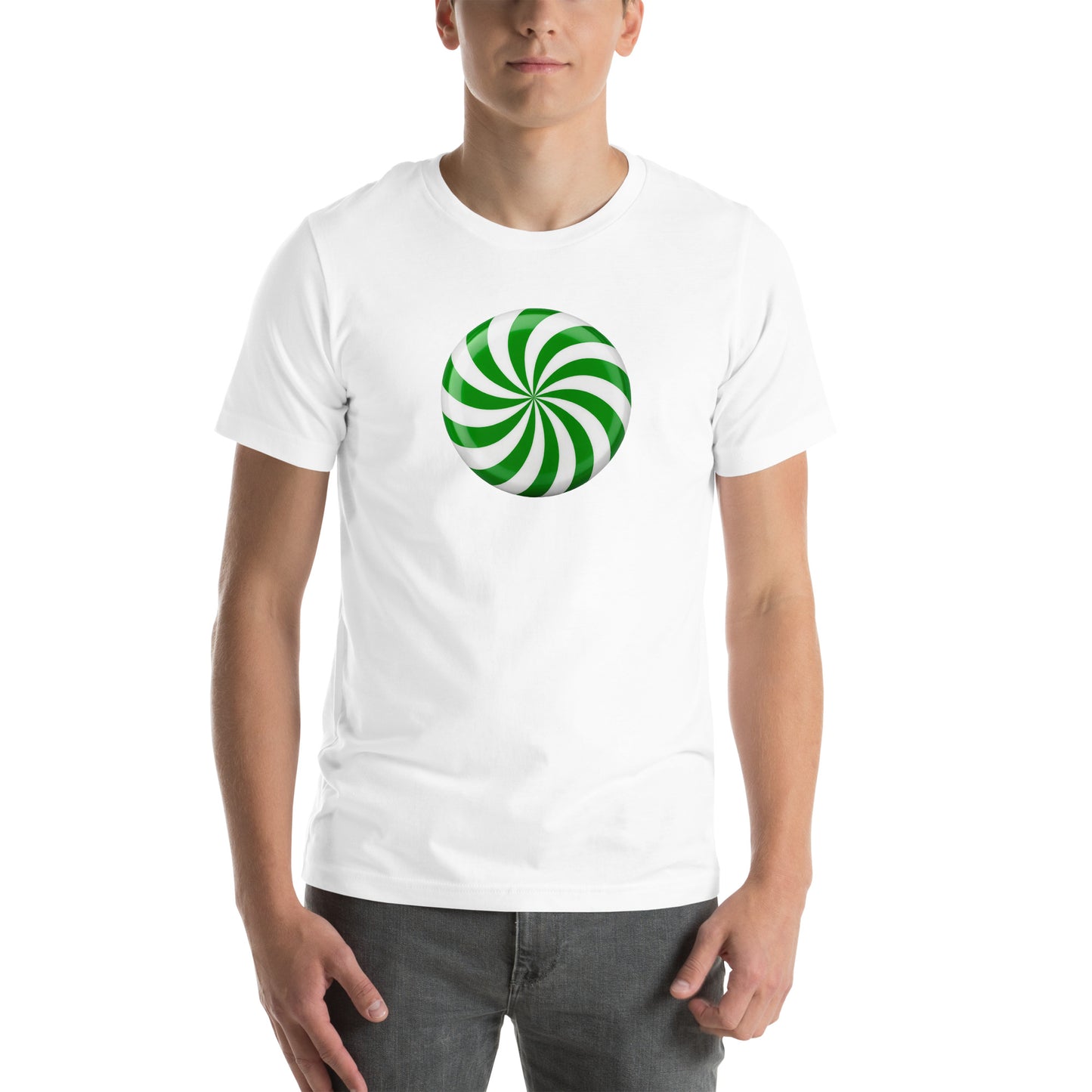 Green Mint Candy Swirl Men's Christmas T-Shirt  mockup