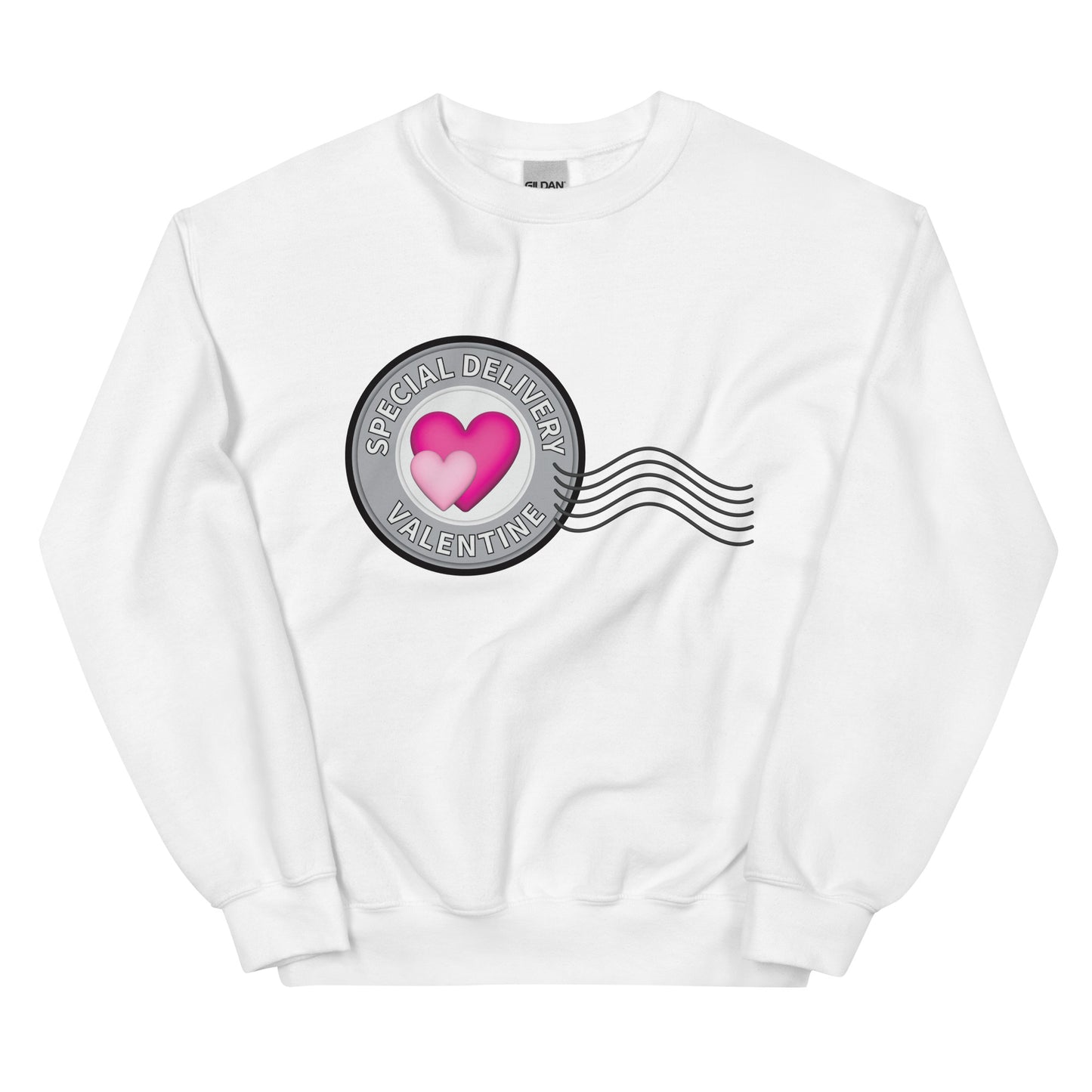White sweatshirt withHeart Postage Valentine - Unisex Fit