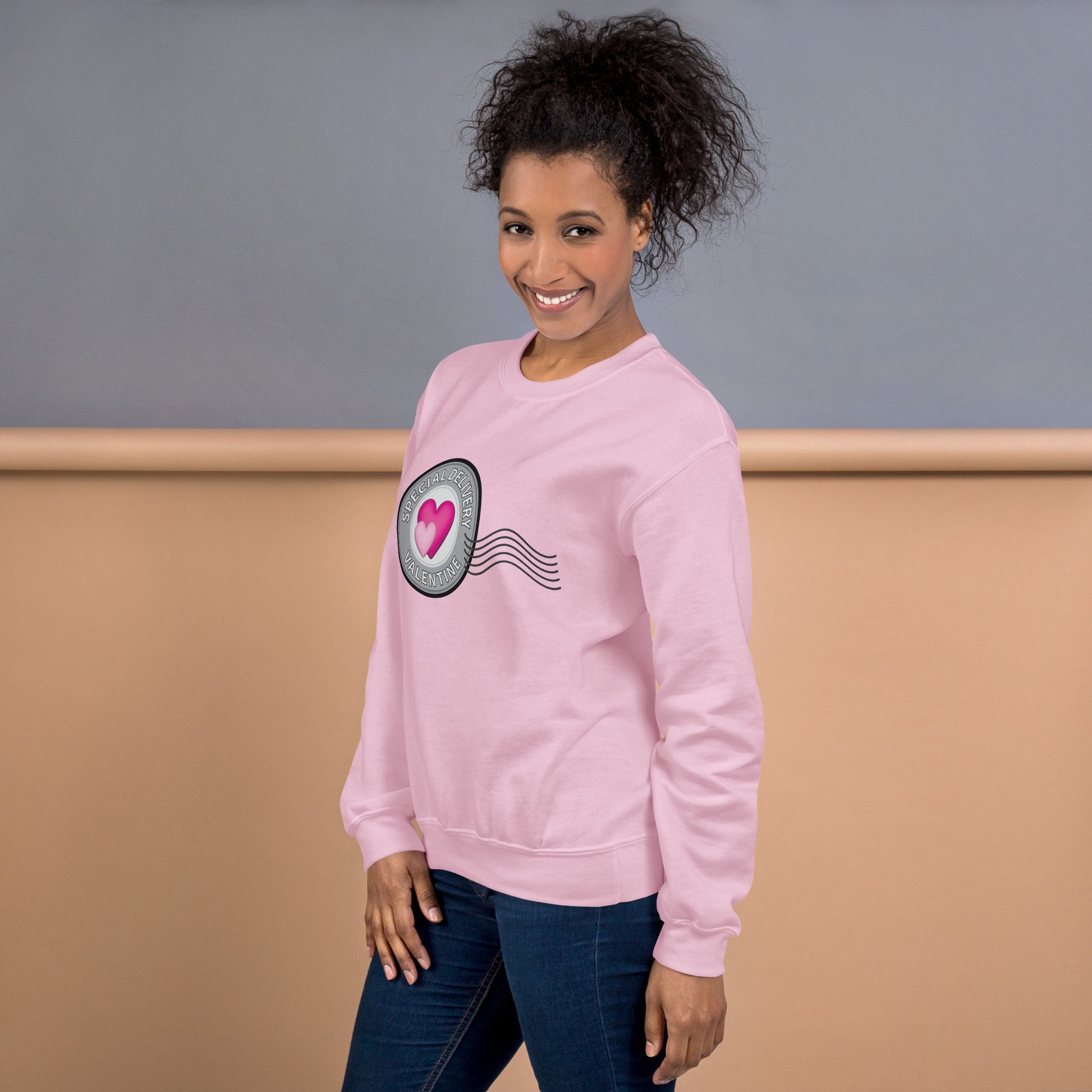 Heart Postage Valentine Women's Sweatshirt - Unisex Fit - Enhanced graphic version in pink