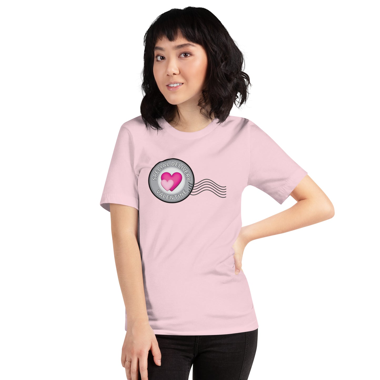 Pink tee with valentine postage heart