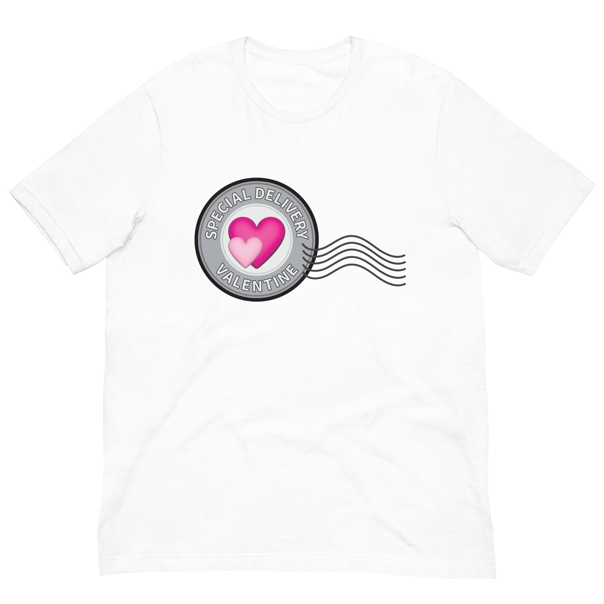 White tee with Heart Postage Valentine - Unisex Fit - Enhanced graphic version