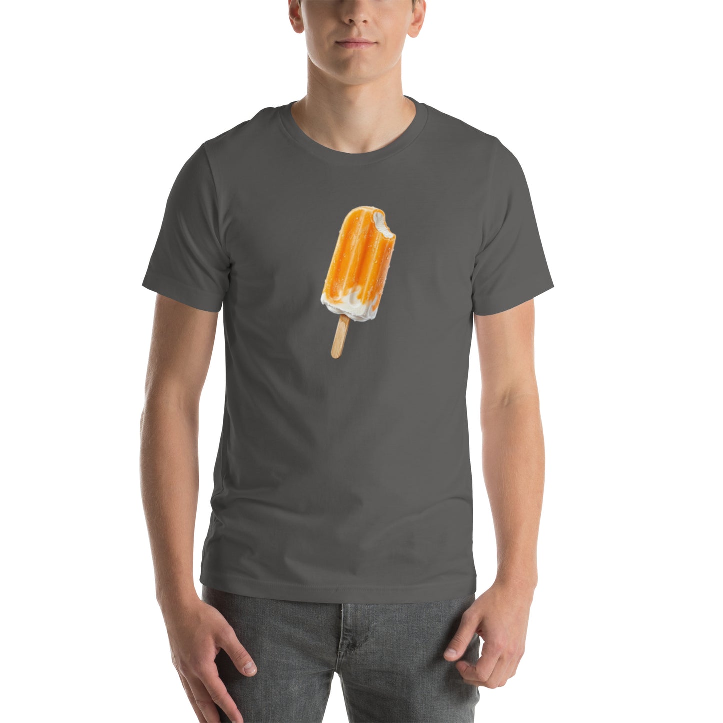 Men's asphalt grey t-shirt with an orange ceam popsicle