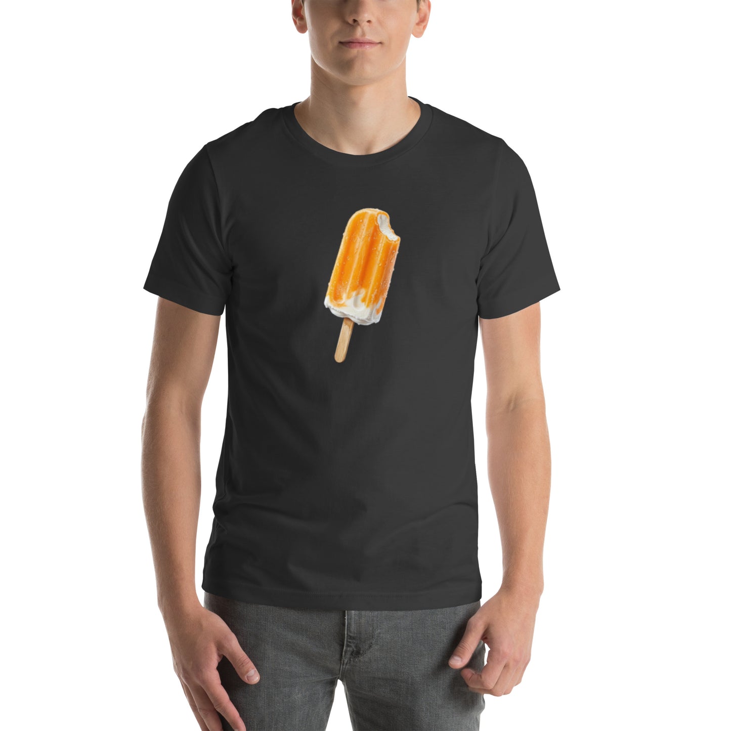 Men's dark grey t-shirt with an orange ceam popsicle