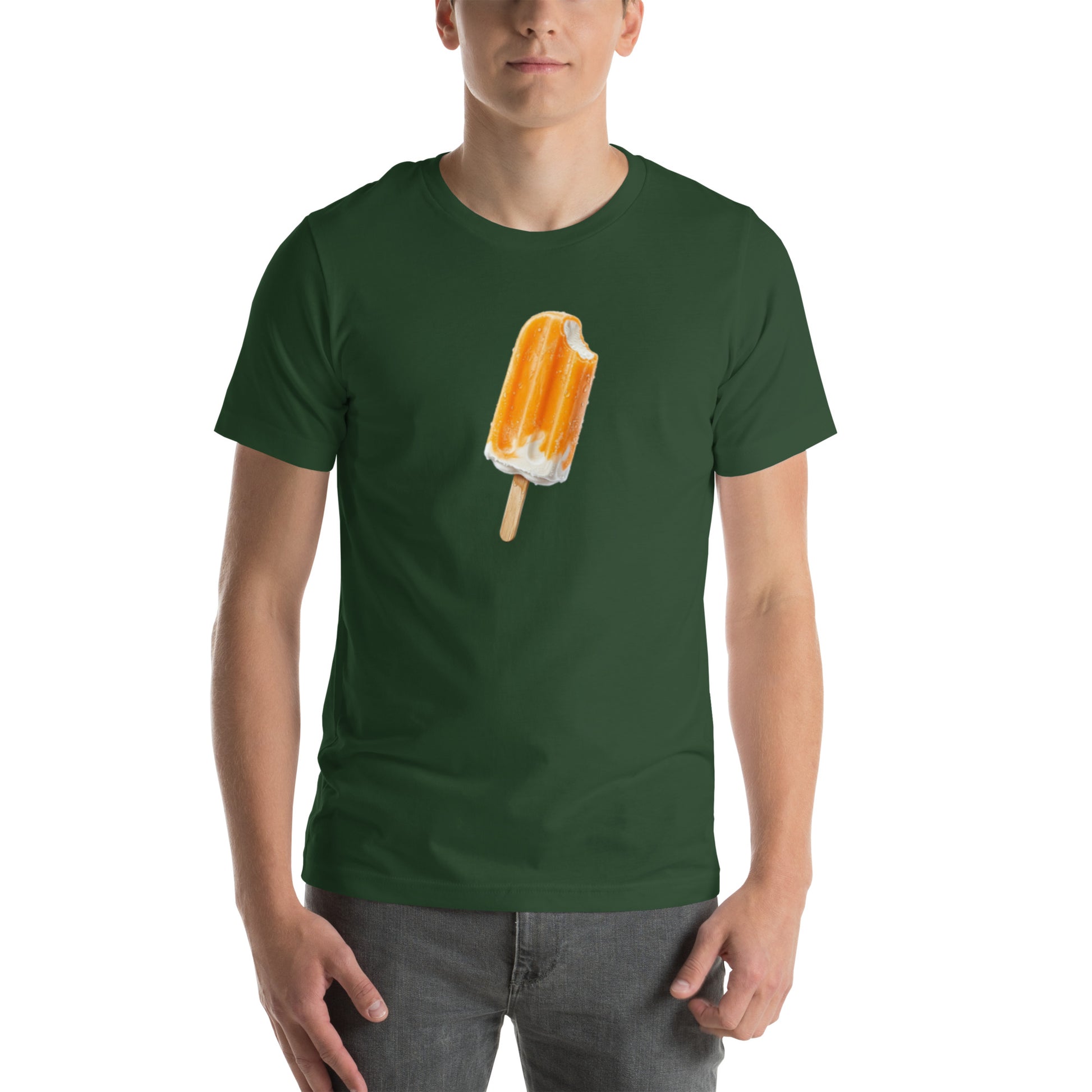 Men's forest green t-shirt with an orange ceam popsicle