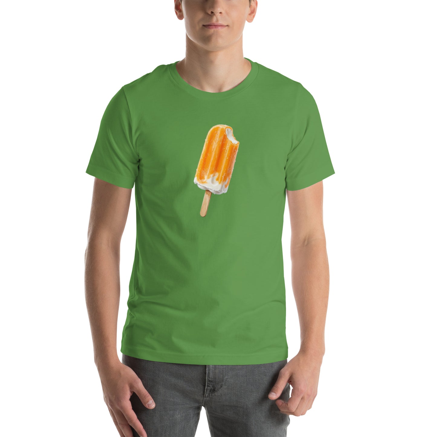 Men's leaf green t-shirt with an orange ceam popsicle