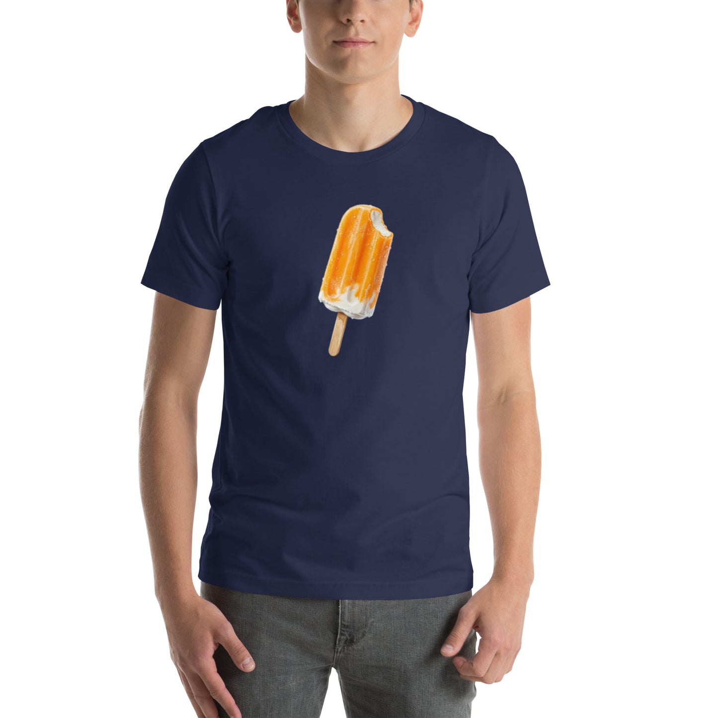 Men's navy t-shirt with an orange ceam popsicle