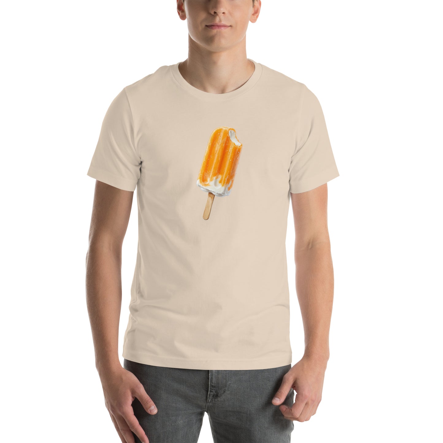 Men's soft cream color t-shirt with orange cream popsicle