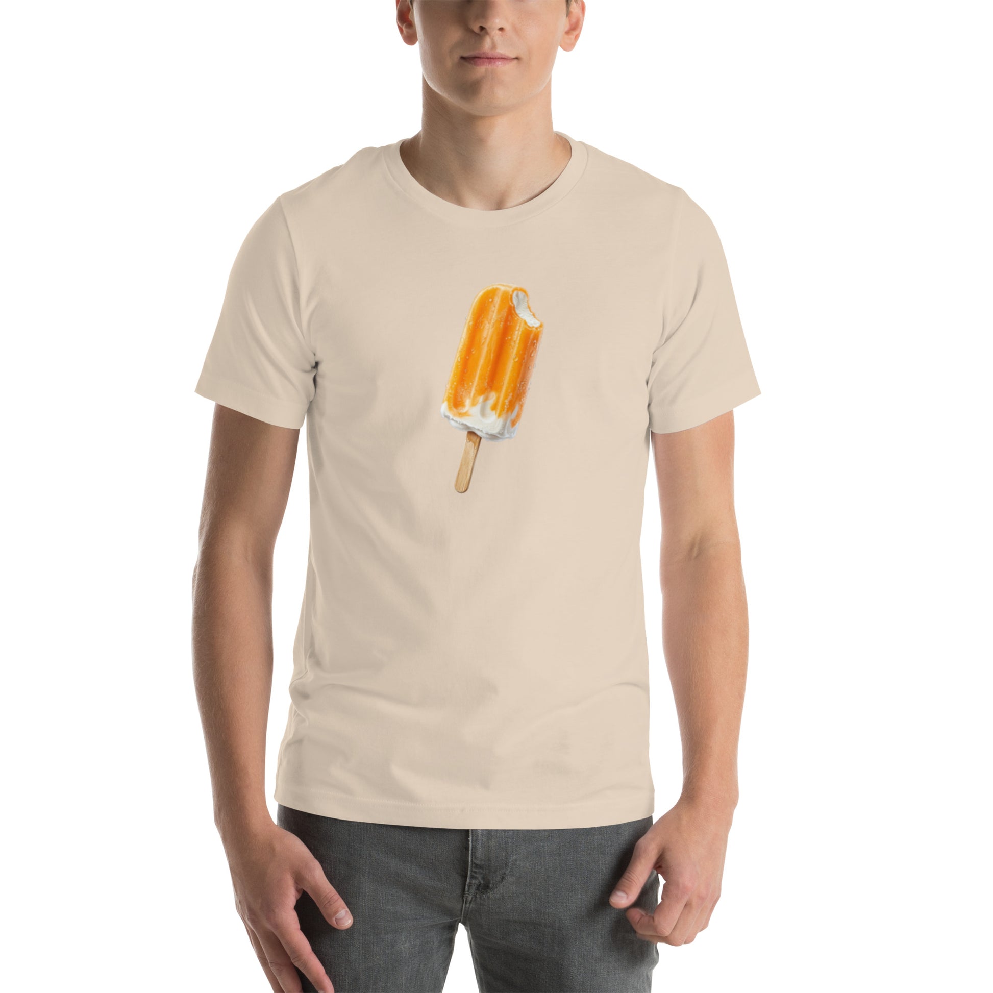 Men's soft cream color t-shirt with orange cream popsicle