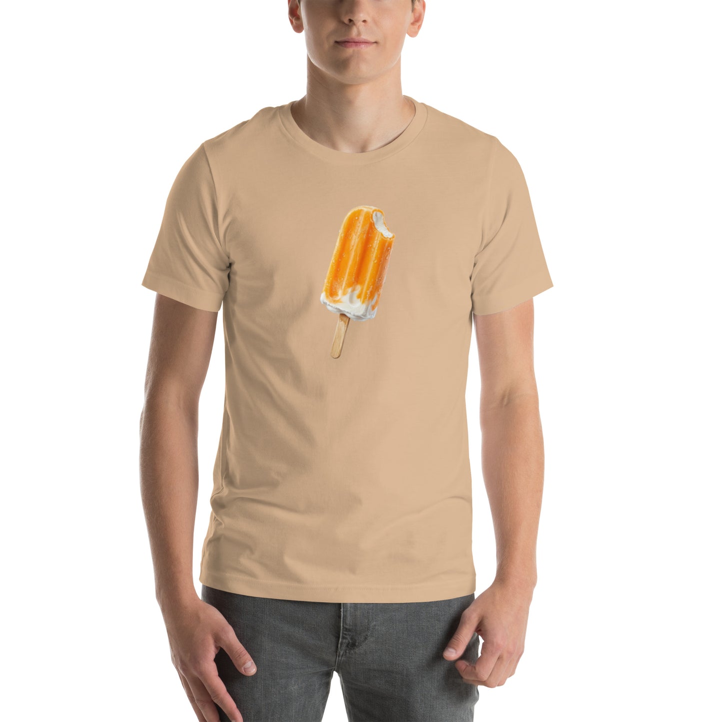Men's tan t-shirt with orange cream popsicle