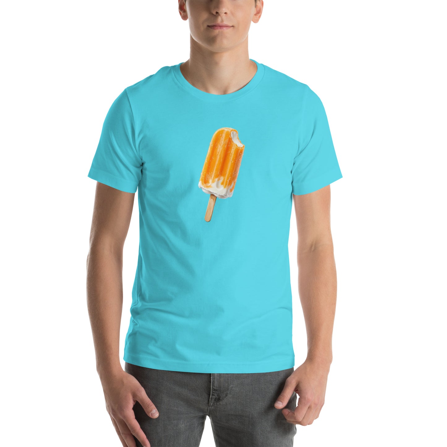 Men's turquoise blue t-shirt with orange cream popsicle