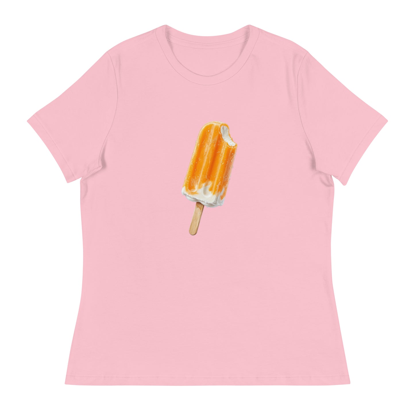 Light pink short-sleeve t-shirt with an orange cream dripping ice cream popsicle 