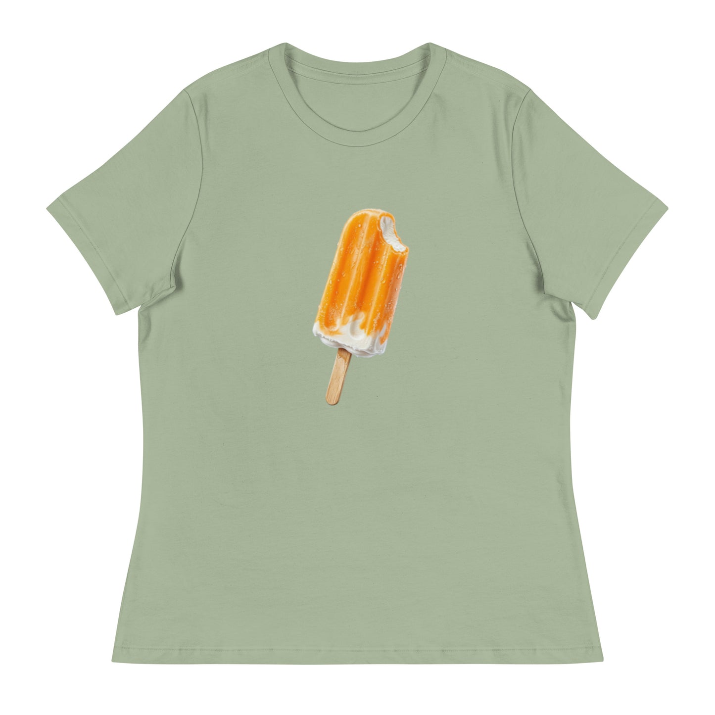 Sage green short-sleeve t-shirt with  orange cream popsicle