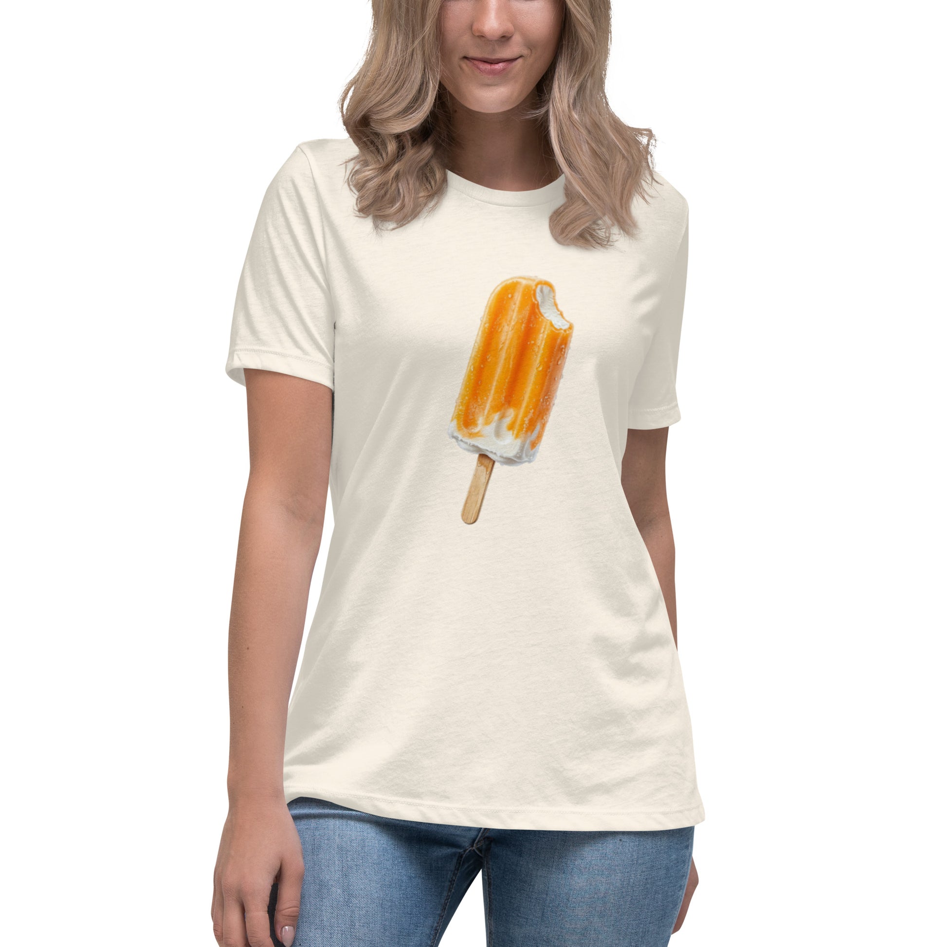 Women's natural white t-shirt with a popsicle for summer