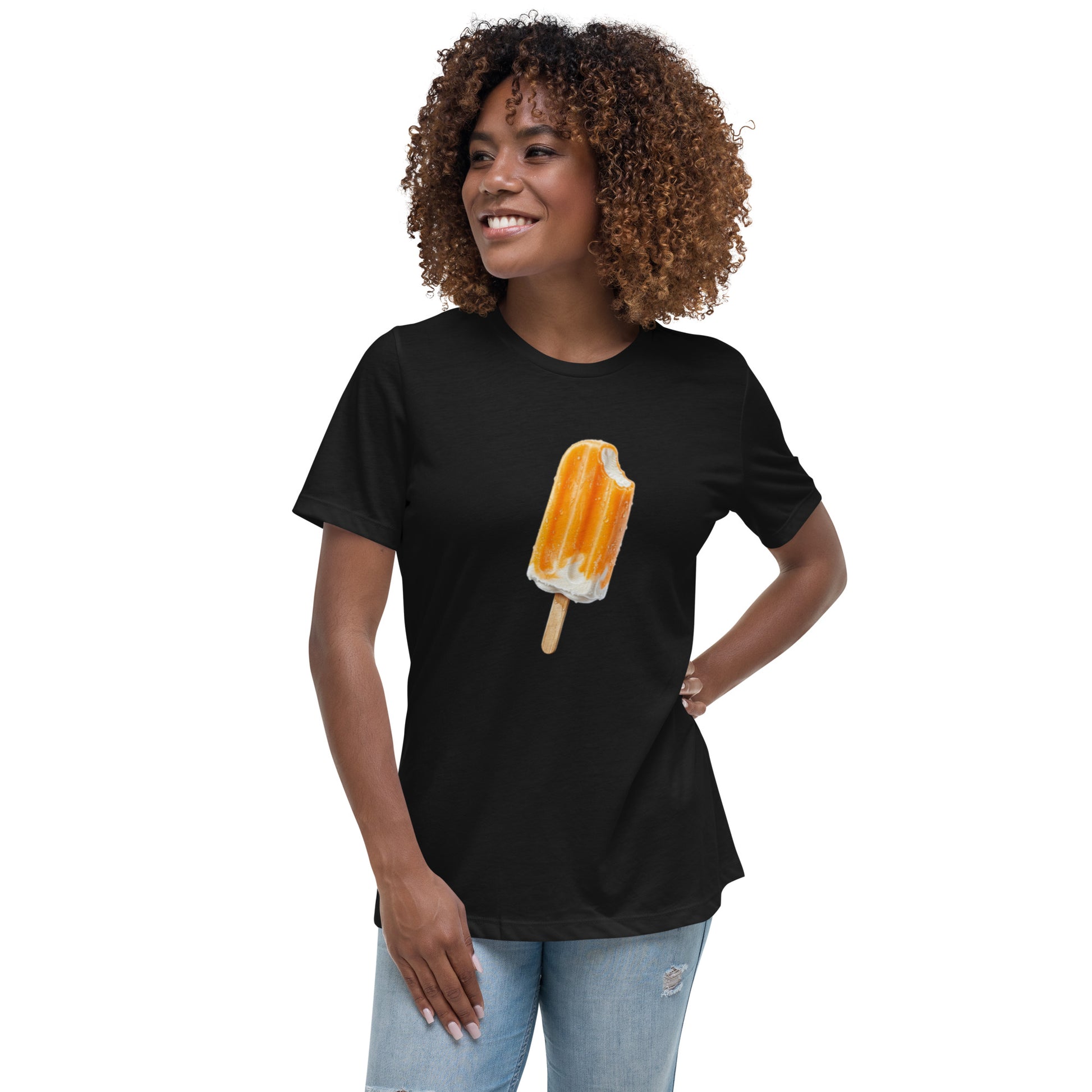 Black t-shirt with orange popsicle