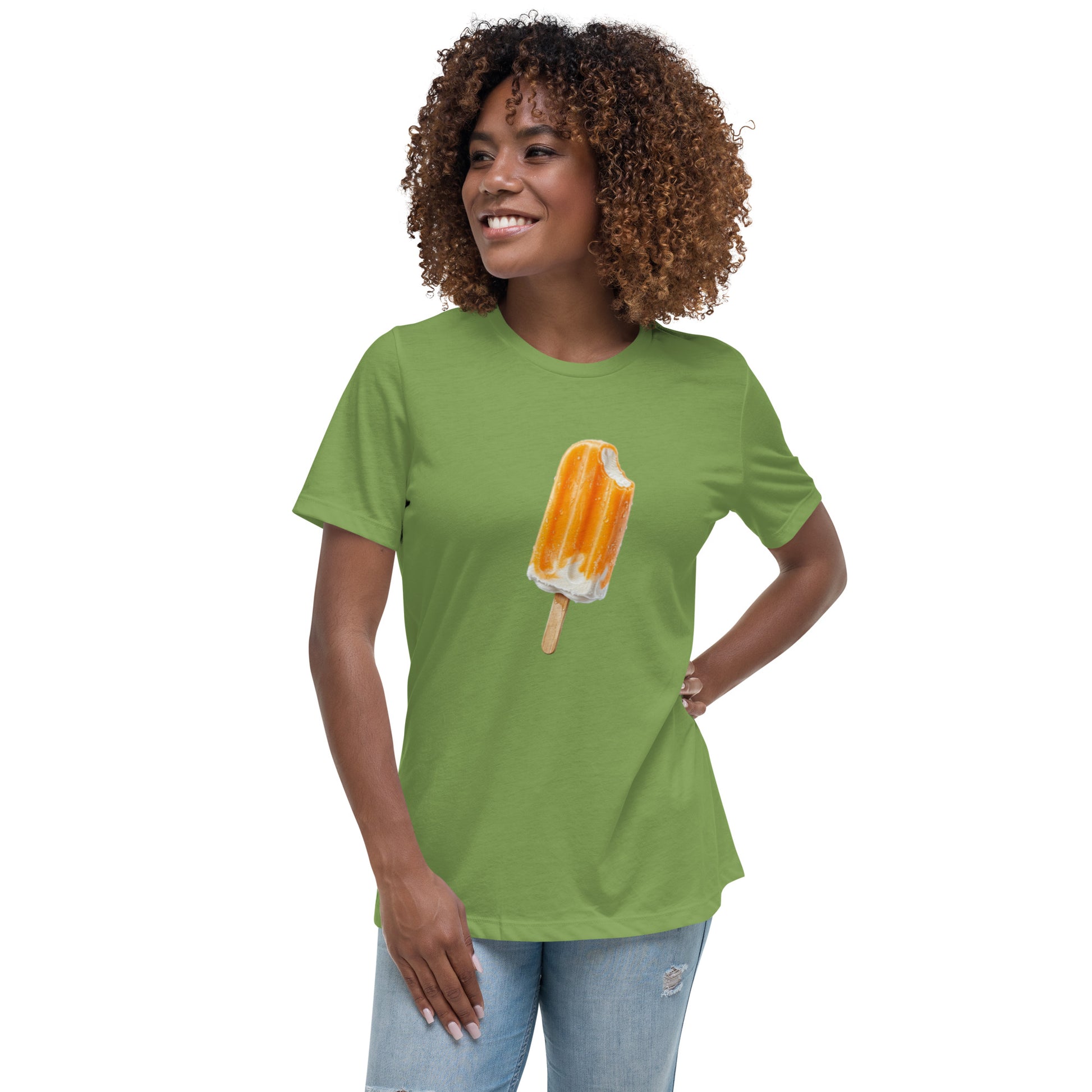 Green t-shirt with an orange popsicle graphic for summer