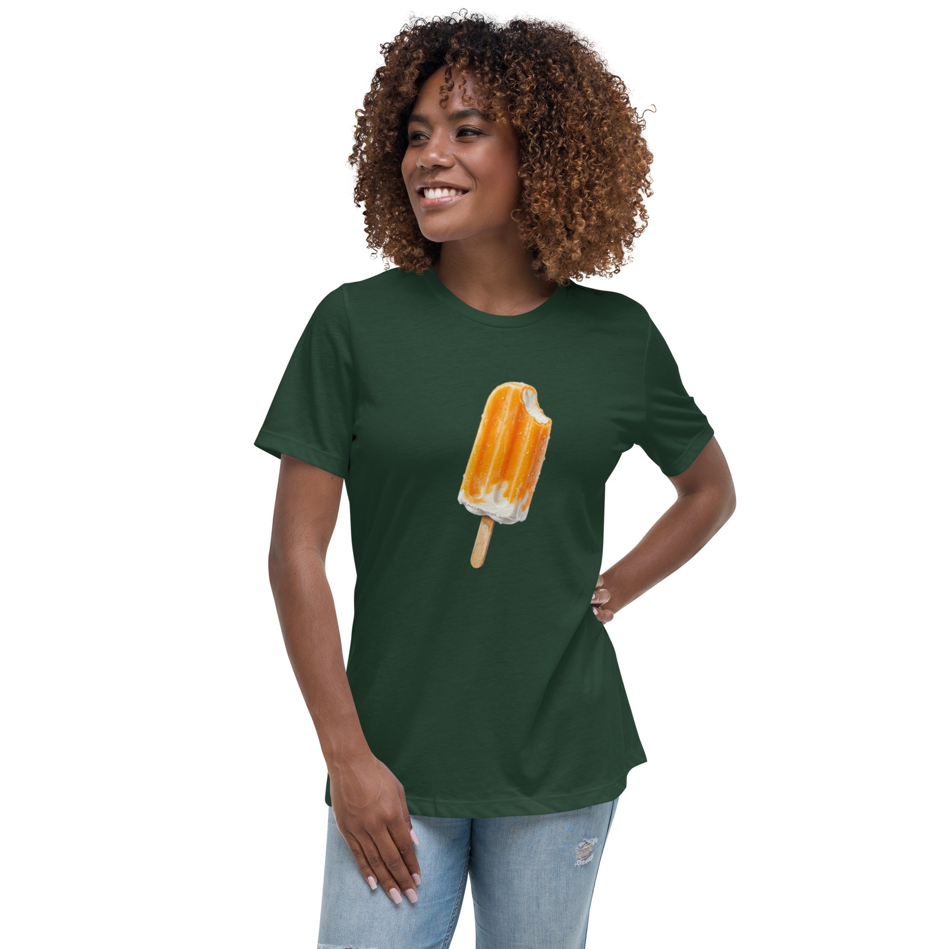 Dark green summer shirt with orange cream pop