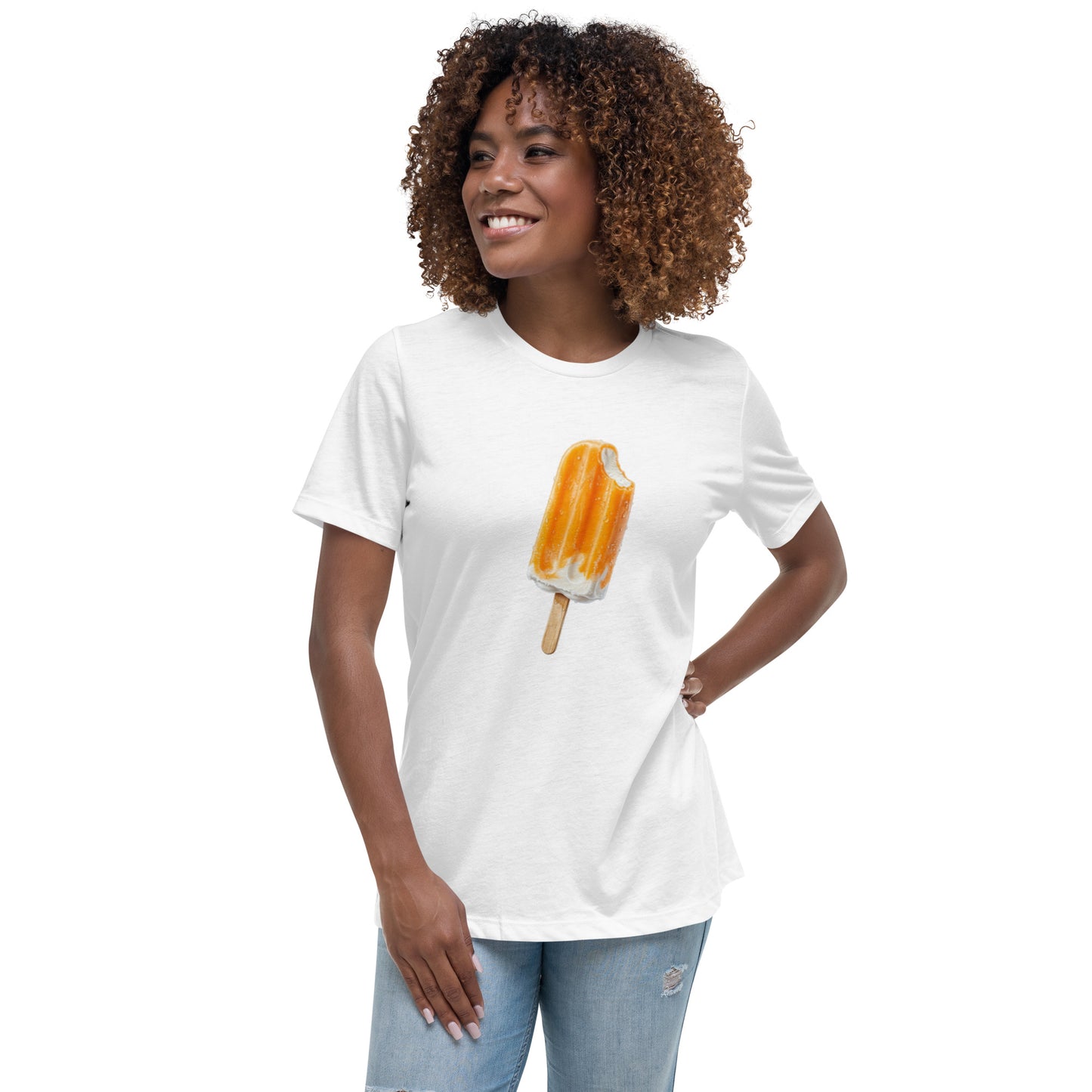 White summer tee with orange cream
