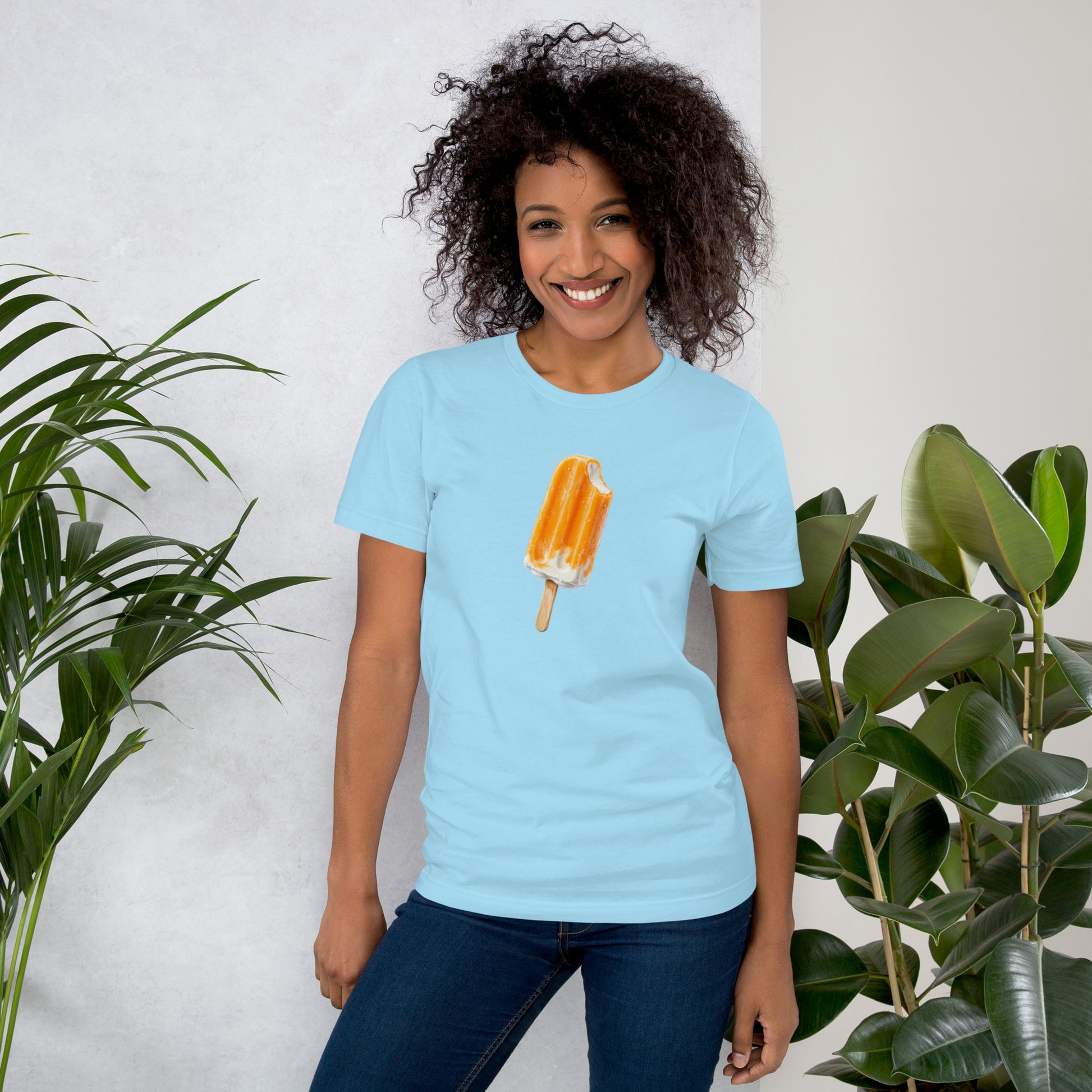 Ocean blue color t-shirt with orange cream popsicle