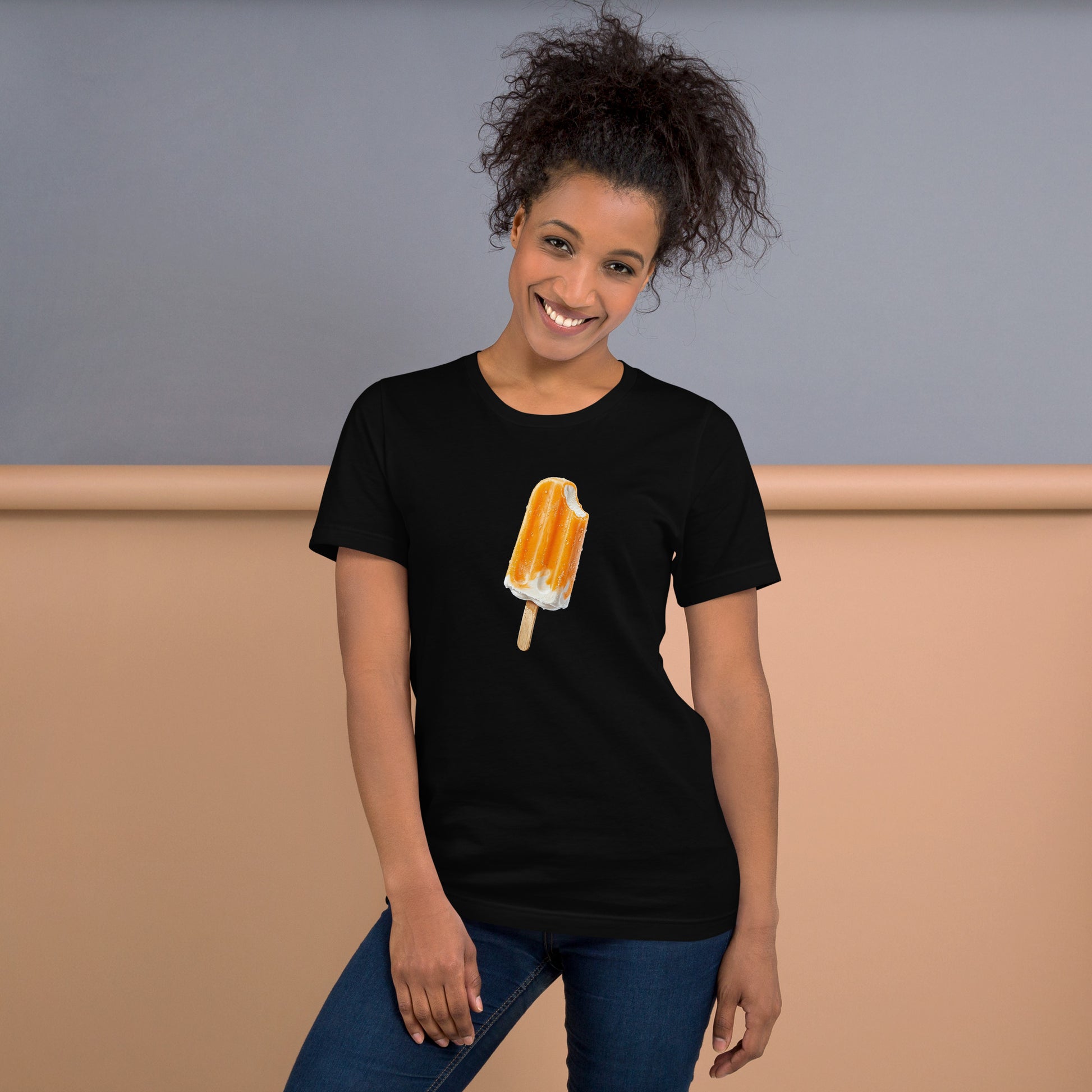 Woman's black t-shirt with a popsicle design