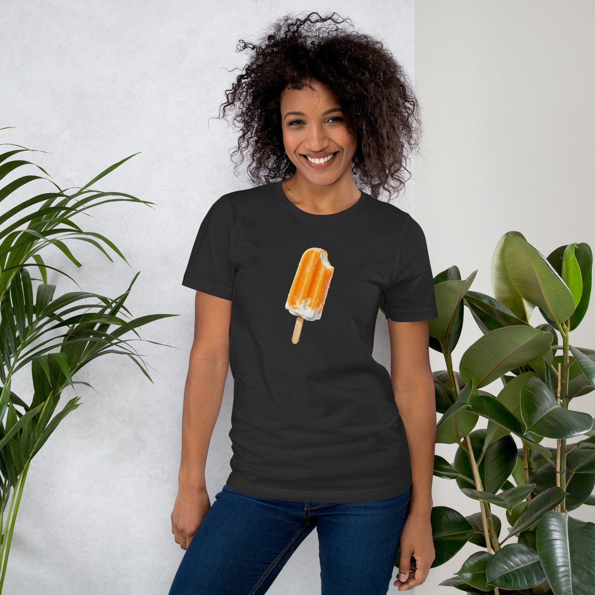 Women's dark grey t-shirt with an orange cream popsicle design
