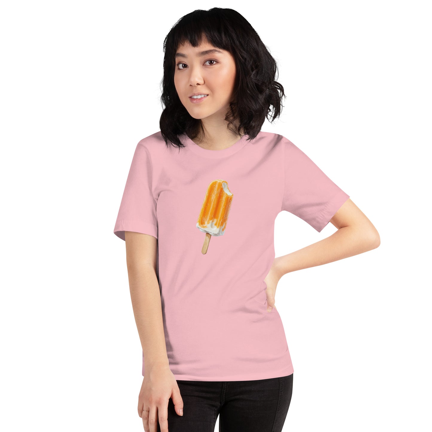 Pink t-shirt with Orange Cream Pop, Unisex Fit Women's T-Shirt