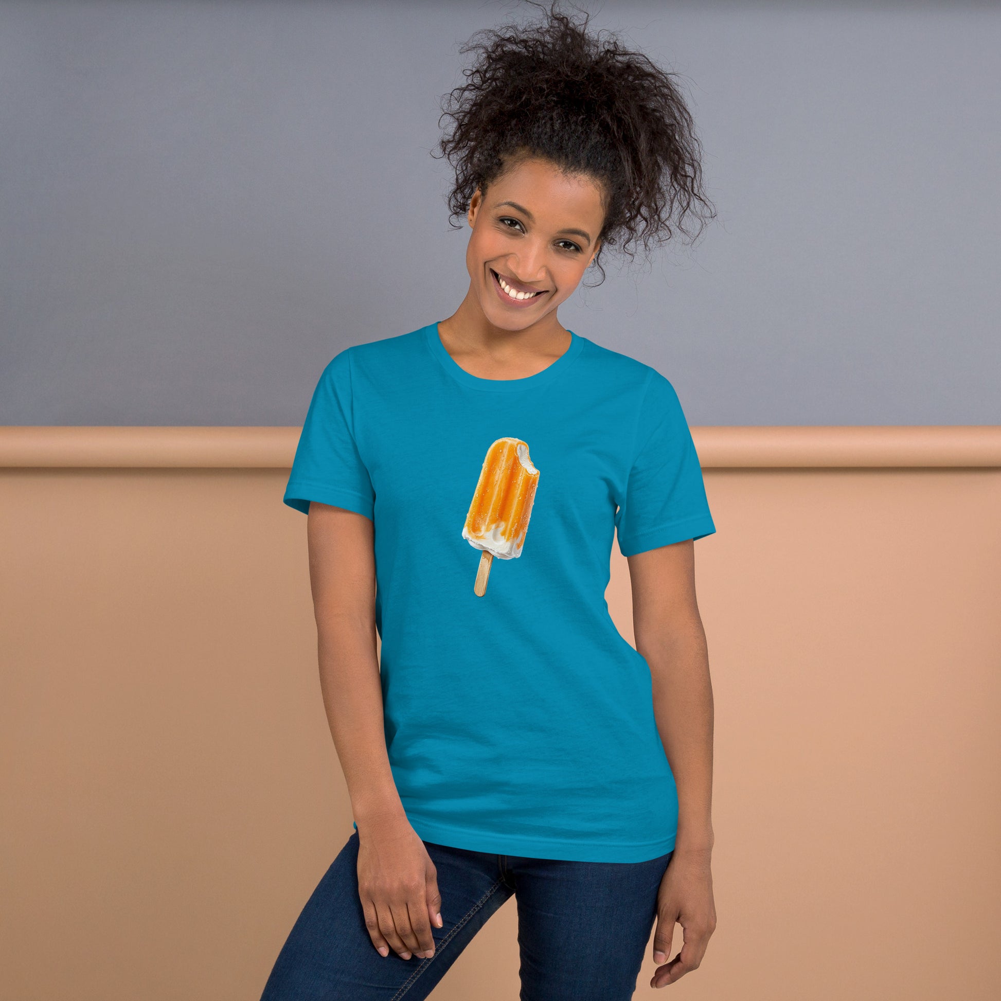 Women's aqua t-shirt with a popsicle design