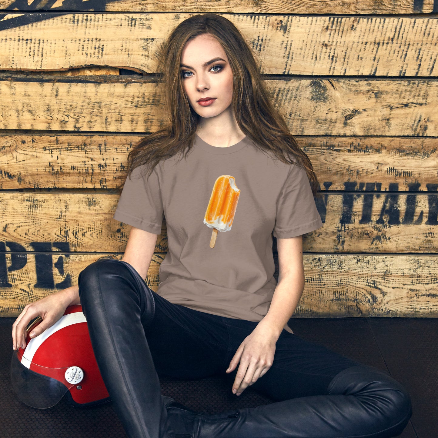 Light brown pebble color t-shirt with a popsicle design