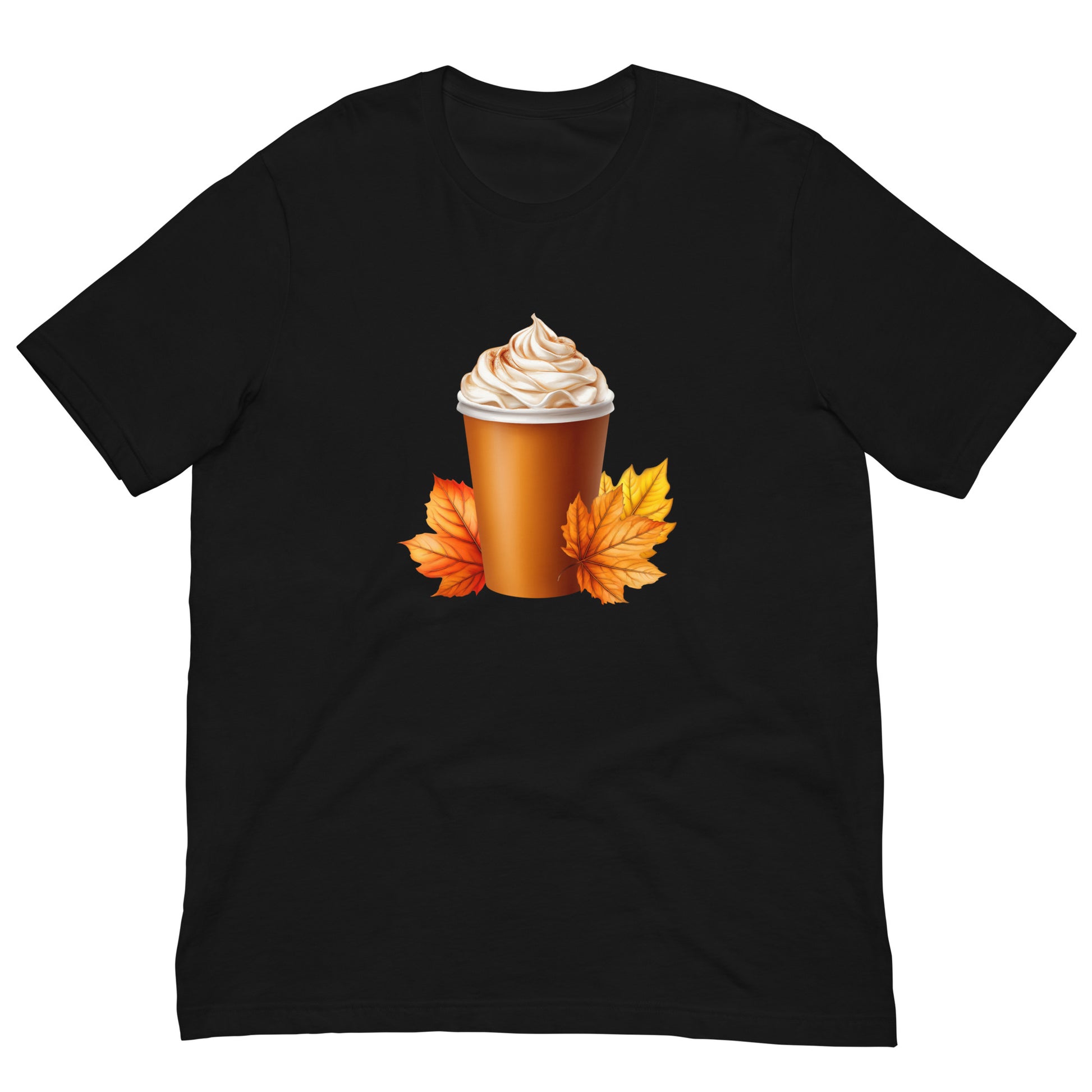 Pumpkin Spice Latte Leaf unisex t-shirt front view in black mockup