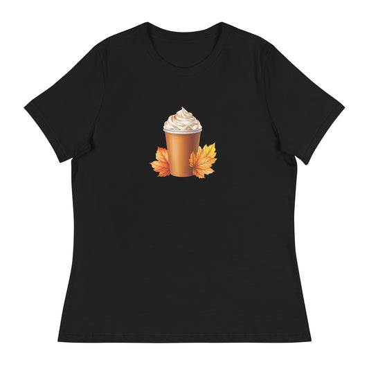 Pumpkin Spice Leaf Women's Relaxed T-Shirt front view in black