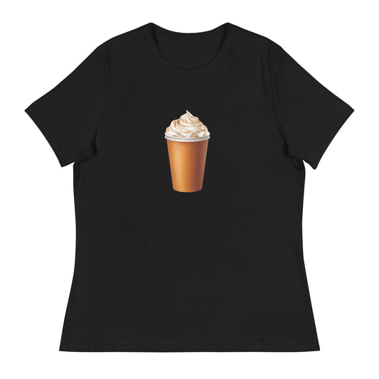 White t-shirt with a pumpkin spice latte coffee cup design mockup