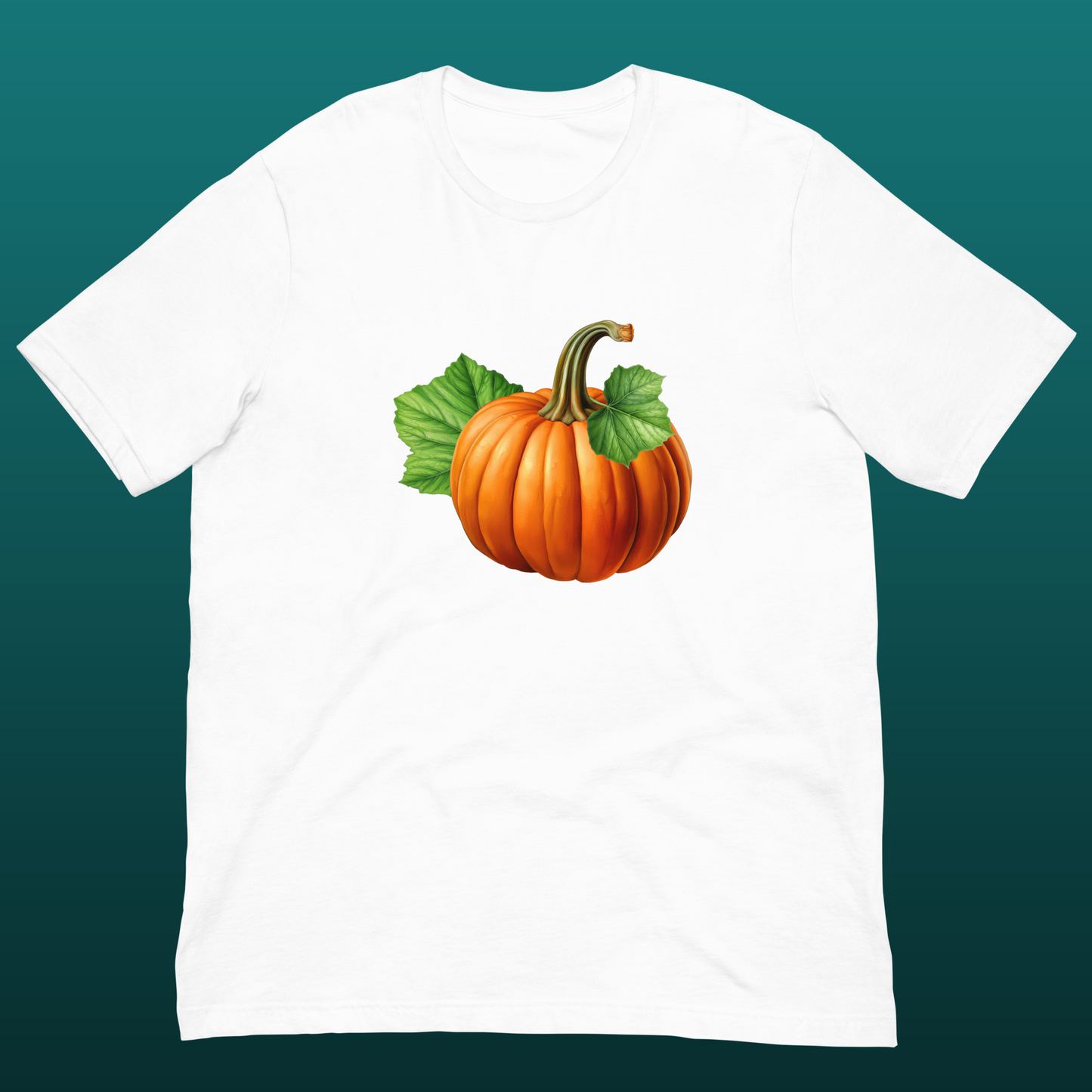 White t-shirt with a pumpkin graphic mockup