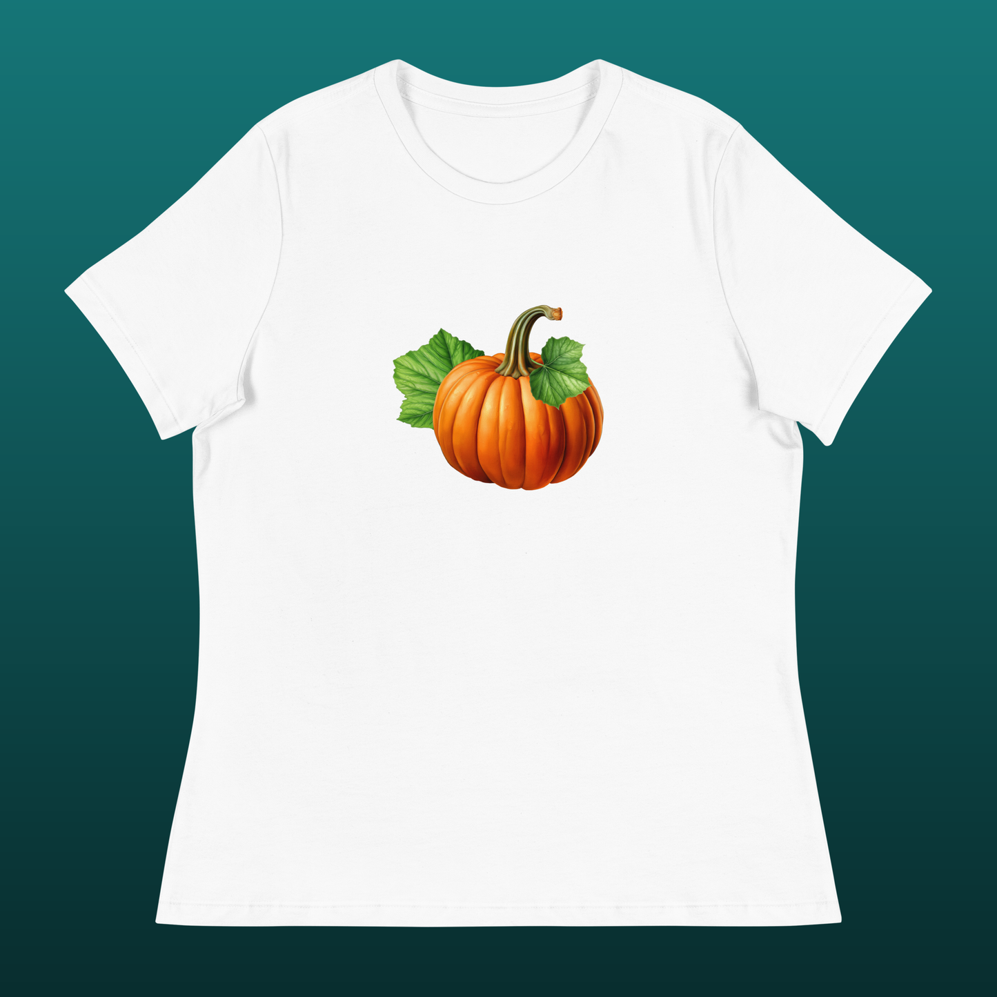 Women's white t-shirt with a pumpkin graphic mockup