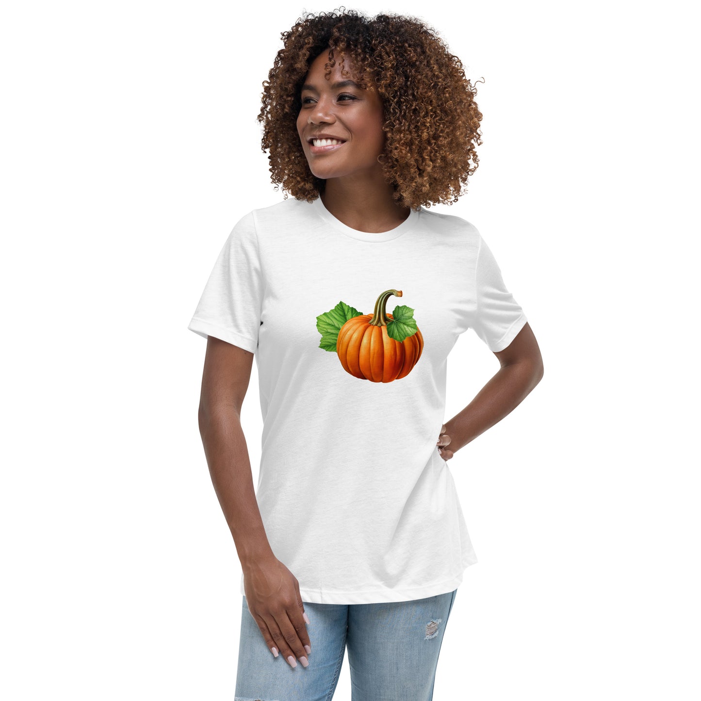 Womens Relaxed Fit Pumpkin T-Shirt in White - Product Mockup