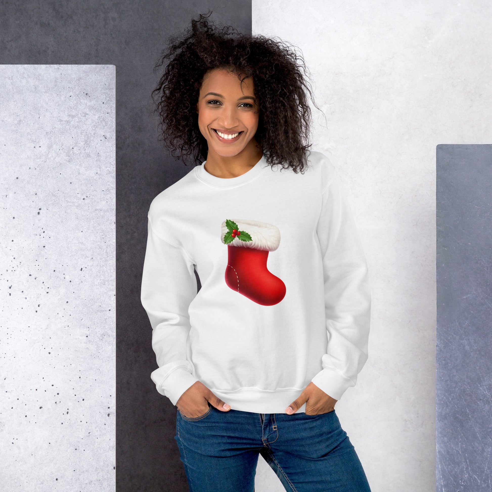 Red Holiday Stocking Women's Sweatshirt - Unisex Fit mockup