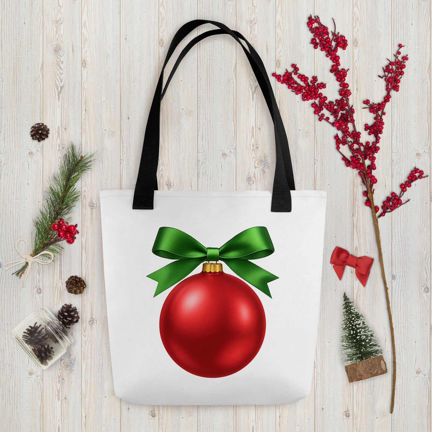 Red Ornament Holiday Tote bag mockup