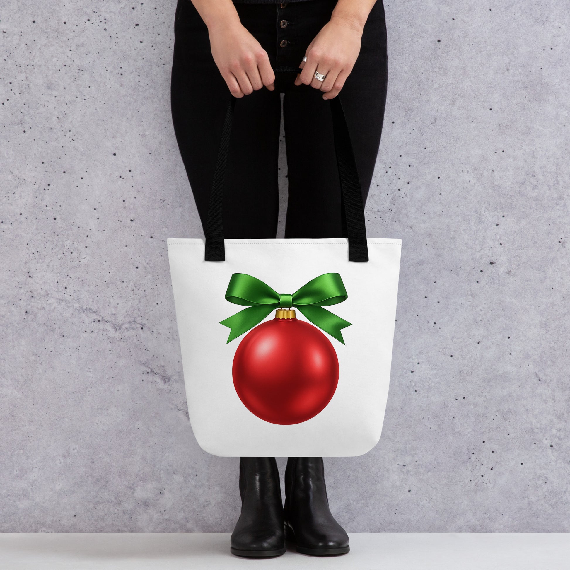 Red Ornament Holiday Tote bag front mockup