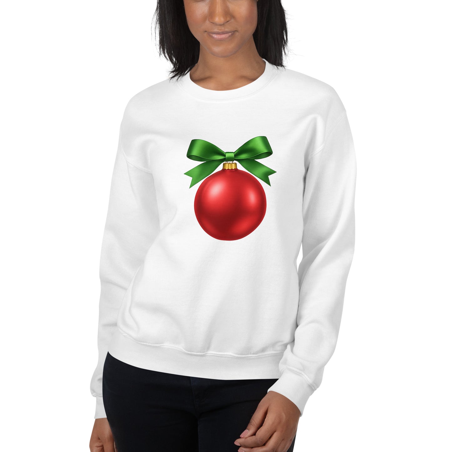 Red Ornament with Green Bow Holiday Sweatshirt - Unisex, mockup