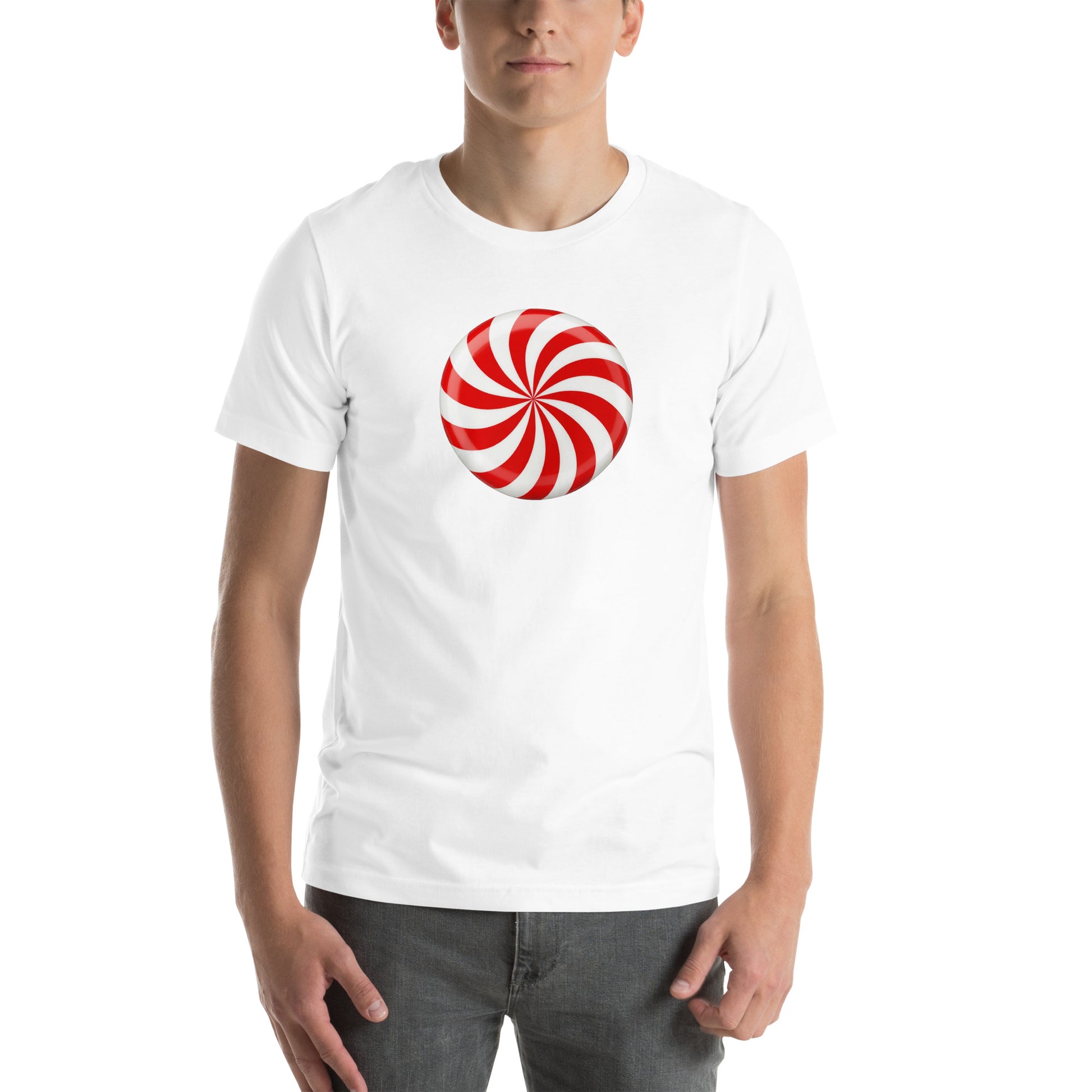 Red Peppermint Candy Men's Christmas T-Shirt mockup