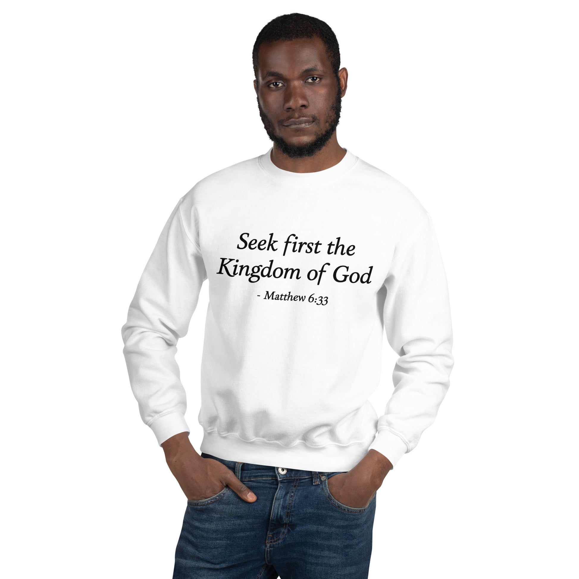 White sweatshirt with a bible verse