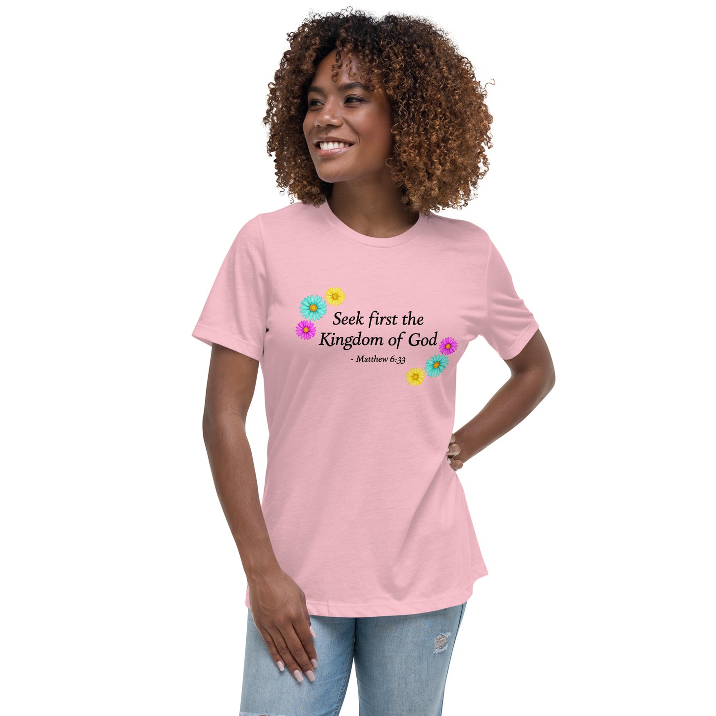 Pink t-shirt with flowers and bible everse