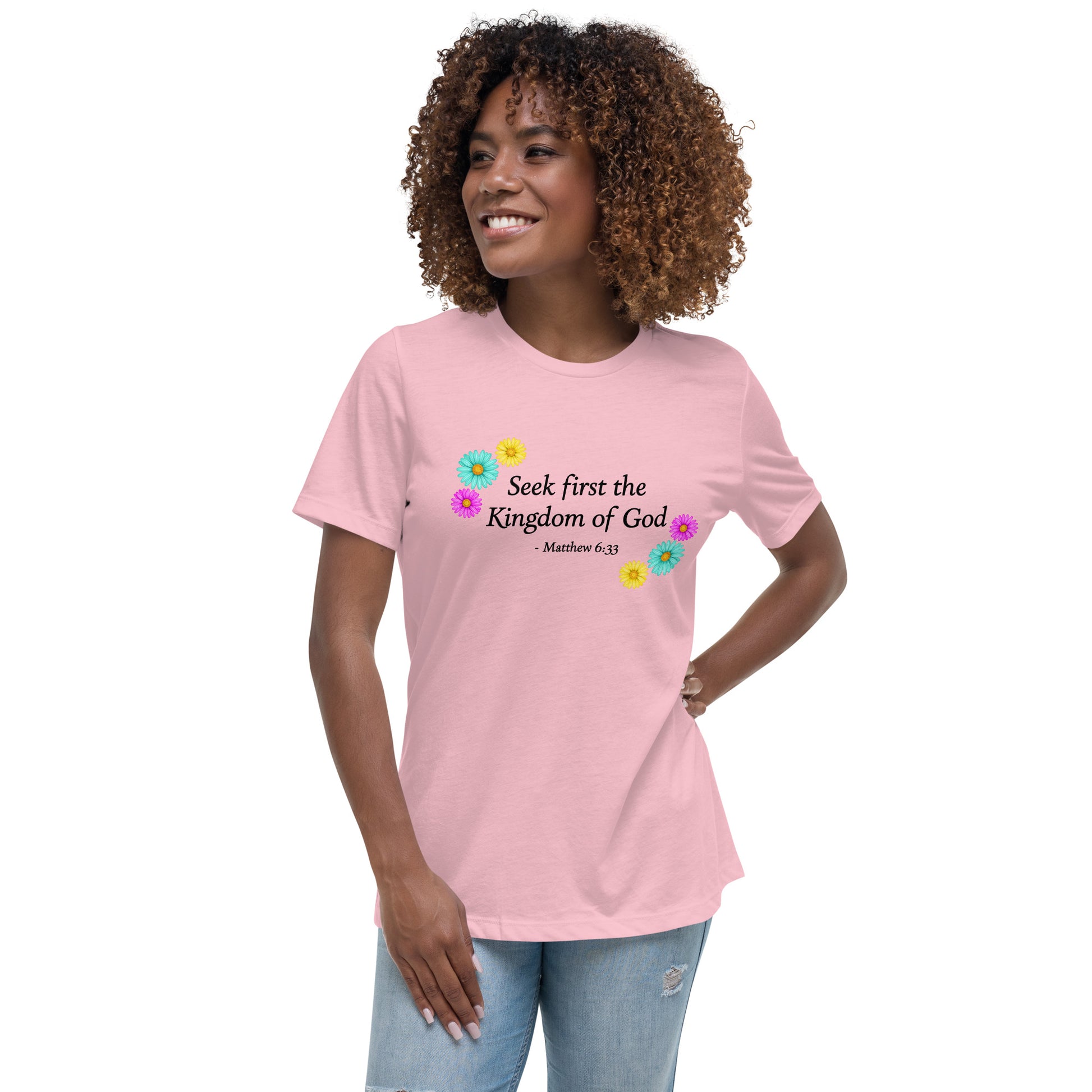 Pink t-shirt with flowers and bible everse