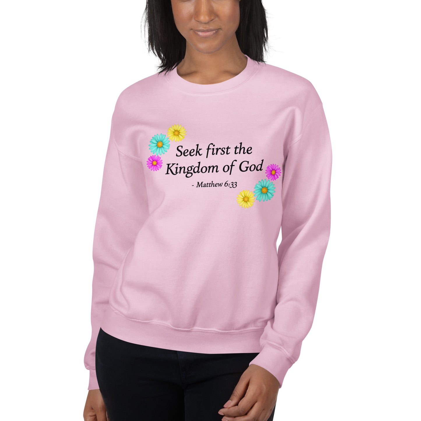 Women's Pink sweatshirt with flowers and Seek First