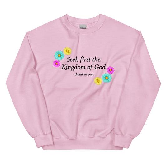 Women's Pink sweatshirt with flowers and bible verse